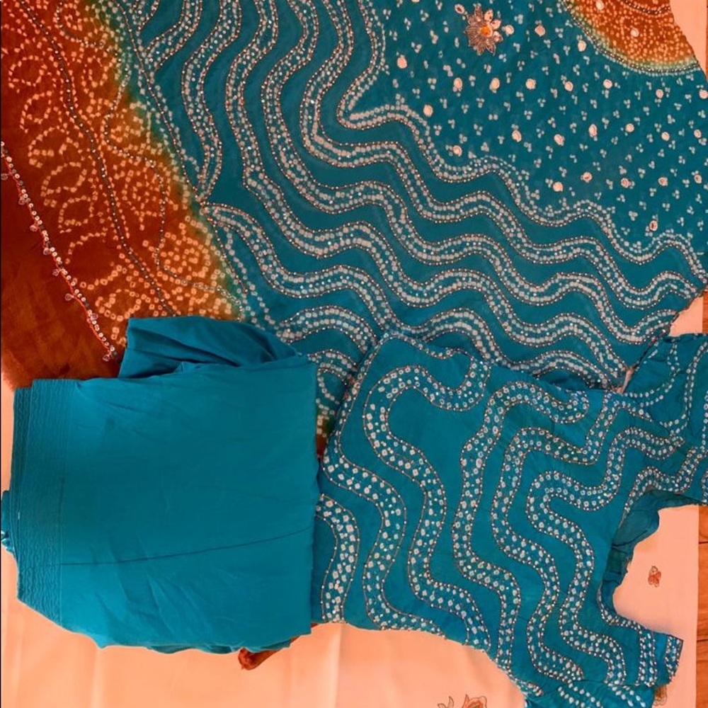 Blue and Brown Patterned Punjabi Suit Simple